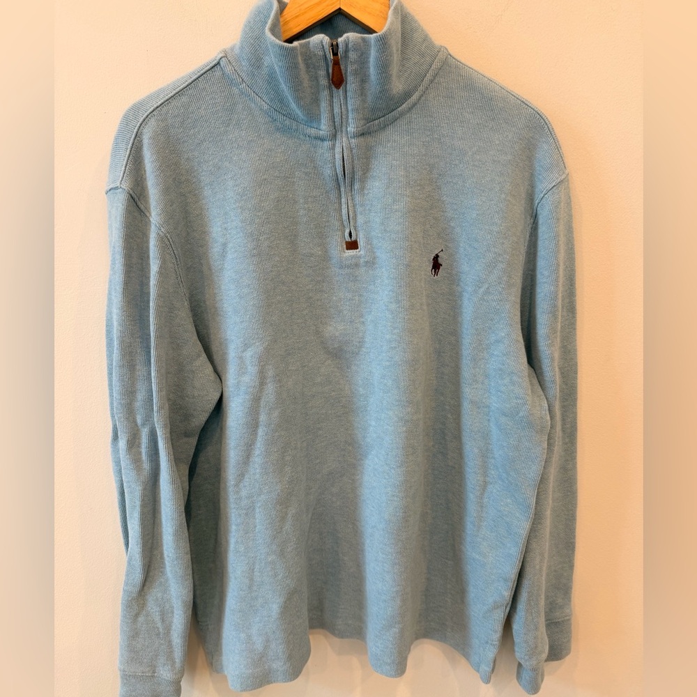 Polo Ralph Lauren Quarter Zip Pullover Blue Cotton Sweater L